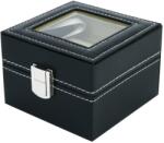  Óratartó doboz, 2 rekeszes, kívül fekete műbőr borítás, belül krém színű textil (5944-9)