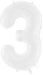 PartyDeco S. r. o 3. szám, fólia lufi, 86 cm, fehér