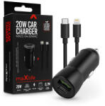 MaxLife szivargyújtós töltő adapter USB + Type-C bemenettel + Type-C - Lightningkábel - 20W - Maxlife MXCC-04-20WAC PD3.0 + QC3.0 Car Charger - fekete - bluedigital