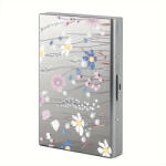  Női fém mini bankkártya tartó tárca, RFID blokkolós, 8 fakkos, ezüst színű, szép pasztel színű virágokkal, 9, 7 x 6, 7 cm (5995206010159)