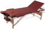  Masă de masaj pliabilă, 3 zone, roșu, cadru din lemn, roșu (110080)