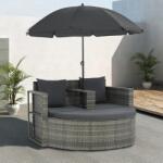  Canapea de grădină cu 2 locuri cu perne & umbrelă gri poliratan (44478)
