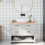 vidaXL Плот за баня 100x40x(2-4) см необработено масивно дърво (3156033)