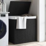 vidaXL Кош за пране с 2 секции, черен, 53x35x57 см, полиратан (372037)