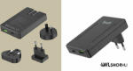 budi Univerzális hálózati töltő, USB + USB-C, PD 65W + EU/UK/US/AU utazó adapter Budi - Fekete