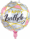  Happy Birthday ezüst-rózsaszín szülinapi fólia lufi 45cm