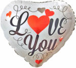  Szív alakú Love You fehér piros szivecskés fólia lufi 47cm