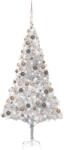  Brad crăciun pre-iluminat cu set globuri, argintiu, 210 cm, pet (3077611)