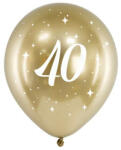 Partydeco Szám, Számos latex lufi 11" 28cm 6db 40-es számmal, Arany króm (LUFI873139)