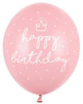 Partydeco Mintás lufi 11" 28cm Rózsaszín, Happy Birthday (LUFI934386)