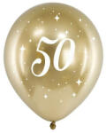 Partydeco Szám, Számos latex lufi 11" 28cm 6db 50-es számmal, Arany króm (LUFI186159)