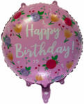 Mezőfi Team Kft Happy Birthday, rózsaszín, virágos, fólia lufi, 45 cm