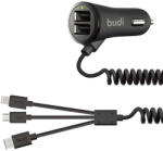 budi Autós töltő 2x USB B-UDI 068T3, 3.4A + kábel 3 az 1-ben USB do USB-C / Lightning / Micro USB (fekete)