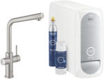 GROHE Baterie bucatarie Grohe Blue Home, inalta, tip L, filtrare, racire, apa carbogazoasa, mat, otel satinat, 31454DC1 (31454DC1)