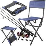 VERK GROUP Összecsukható horgász- kemping- túra szék háttámlával, bottartóval, 69x40 cm, kék