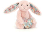 Jellycat púderrózsaszín plüss nyuszi szívvel, virágos fülekkel - kicsi - Blossom Heart Blush Bunny