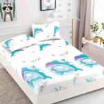 Jojo Home Husa de pat cu elastic alba cu delfini 180x200cm D080 (D080)