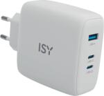 ISY IAC 5140 GaN Hálózati töltő adapter, max 140W, USB-A, 2xUSB Type-C, fehér (2V225496) (IAC-5140)