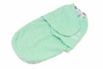 Paturica fermecata Sistem de infasat minky verde menta si bumbac 100% model trenulete 0-3 luni (C3597) Lenjerii de pat bebelusi‎, patura bebelusi
