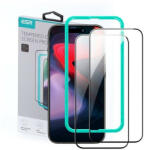 Apple iPhone 15 Pro, Kijelzővédő fólia, ütésálló fólia (az íves részre is! ), Tempered Glass (edzett üveg), segéd kerettel, ESR, fekete, 2 db / csomag - tok-shop