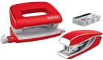 Leitz Tűzőgép és lyukasztó szett, 10 lap, fém, LEITZ Wow Mini , piros (55612026)