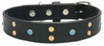 COBBY'S PET Valódi olajos bőr nyakörv, fekete, bélelt, színes fonalakkal díszített 25mm/55cm - mall