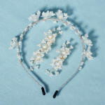 Raizel Set cordeluta si agrafe handmade cu perle si floricele albe (RZ1265)