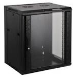MANHATTAN 711869 19" 12U, 635x570x450mm Flatpack fekete üvegajtós fali rack szekrény