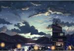  Poster A Cloudy Evening Anime Girl Sitting Rooftop, 61x90cm, poster1688 (poster1688)