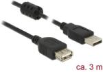 Delock USB 2.0 Hosszabbítókábel [1x USB 2.0 dugó, A típus - 1x USB 2.0 alj, A típus] 3.00 m Fekete Ferritmaggal (84886) (84886)