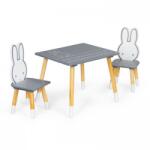 Ecotoys Set de masa cu alfabet si doua scaune in forma de iepuras pentru copii Ecotoys WH141 - Gri si natur - mama