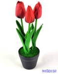  Cserepes gumi tulipán 3 fejes élethű 22 cm - Piros