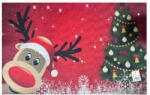  Karácsonyi lábtörlő, belépő szőnyeg, piros, rénszarvas és karácsonyfa mintás