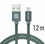 SWISSTEN adat- és töltőkábel textil bevonattal, USB/lightning, 1, 2 m szürke (71523202)