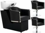  Enzo Lincoln készlet fekete fodrász alátét és 2 x fodrász szék hidraulikus forgó fodrászatmosó mozgatható kerámia tál szerelvények elemes kézibeszélő