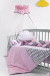 MyKids Lenjerie MyKids 8 piese Gray-Pink cu baldachin 120x60 cm (00081665) Lenjerii de pat bebelusi‎, patura bebelusi