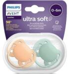 Philips Set Philips-Avent 2 Suzete Ultra Soft 0-6luni Ortodontice Fara BPA Verde/Portocaliu (SCF091/03)