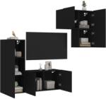 vidaXL 4 darab fekete szerelt fa falra szerelhető TV-bútor (3216429)