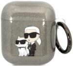 Karl Lagerfeld husă neagră cu sclipici pentru AirPods 1/2 Karl&Choupette (KLA2HNKCTGK)