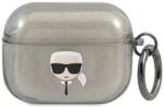Karl Lagerfeld KLAPUKHGK husă pentru AirPods Pro neagră Glitter Capul lui Karl (KLAPUKHGK)