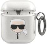 Karl Lagerfeld KLA2UKHGS husă pentru AirPods, argintiu Glitter, capul lui Karl (KLA2UKHGS)