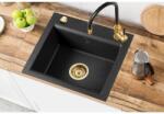 INVENA Tesalia, 1 kamrás gránit mosogató 440x480x160 mm és Glamour mosogató csaptelep, fekete-arany, INV-AZ-01-Z41-SET (INV-AZ-01-Z41-SET)