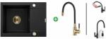 INVENA Tesalia, 1 kamrás gránit mosogató rövid lefolyóval 590x440x160 mm és Joga Plus mosogató csaptelep, arany automata szifon, fekete foltos, INV-AZ-01-Z42-SET (INV-AZ-01-Z42-SET)