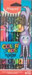  Színes ceruza készlet, háromszögletű, MAPED "Color`Peps monster", 12 különböző szín