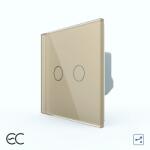 LIVOLO Intrerupator Dublu Cap Scara / Cruce cu Touch LIVOLO din Sticla - Protocol ZigBee EC - culoare auriu
