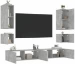 vidaXL 6 darab betonszürke falra szerelhető TV-szekrény LED-del (3216891) - vidaxl