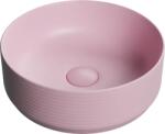 Foglia Lavoar baie pe blat, roz mat, rotund, linii 3D, ventil inclus, Foglia, Line (102MP)