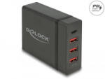 Delock hálózati töltő 1 db USB Type-C PD + 3 db USB-A 60W + 12W (63974) - aqua