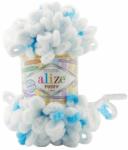 alize Puffy Color 6472 - fehér, türkiz foltos (kötés kézzel, ) (949)
