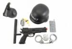 Teddies Set casca SWAT + pistol volant cu accesorii din plastic in plasa (00311603) Set bricolaj copii